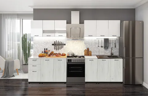 Bucatarie Dusea 2.4m Alb + Stejar K001