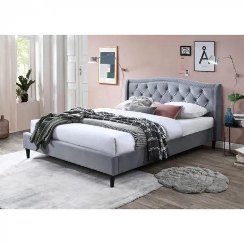 Pat tapitat Chelsea cadru din lemn cu somiera fixa Gri 160x200 cm