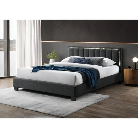 Pat tapitat Comfort 1 cu LED cadru din lemn cu somiera fixa Gri 160x200 cm