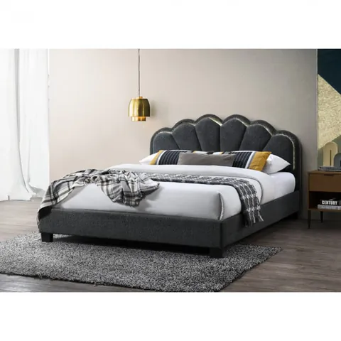 Pat tapitat Comfort 2 cu LED cadru din lemn cu somiera fixa Gri 160x200 cm