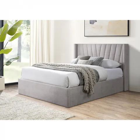 Pat tapitat Prestige 2 Crem cu somiera metalica rabatabila si spatiu de depozitare 180x200