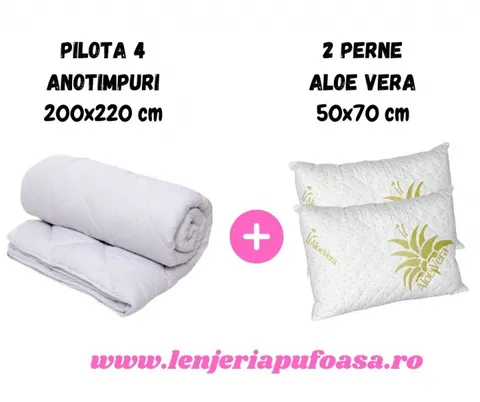 Pilota 200x220cm, 4 Anotimpuri + 2 Perne 50x70cm, Aloe Vera