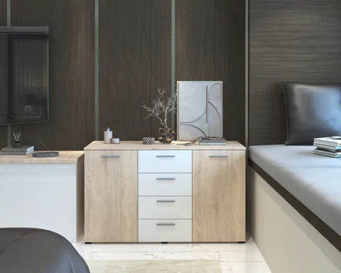 Comoda Lileia Ro Sonoma Alb 134x41x81 cm