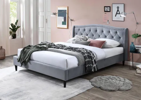 Pat tapitat Chelsea cadru din lemn cu somiera fixa Gri 160x200 cm