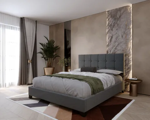 Pat tapitat Modern 90x200cm, suport saltea inclus, culoare Gri