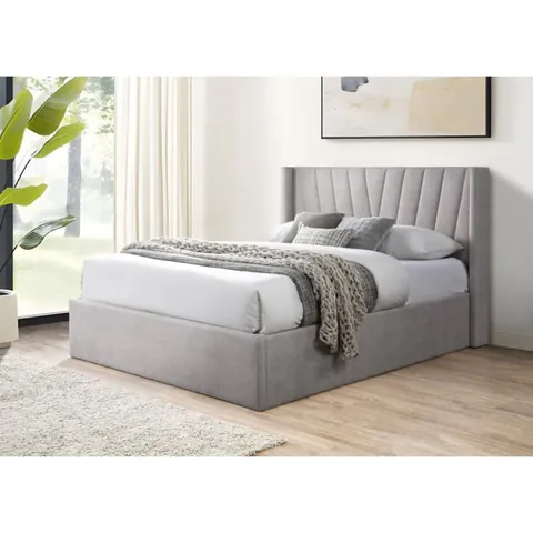 Pat tapitat Prestige 2 Crem cu somiera metalica rabatabila si spatiu de depozitare 160x200