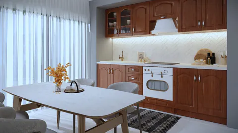 Bucatarie Olea RO MDF Calvados cu blat intreg 2.6 m