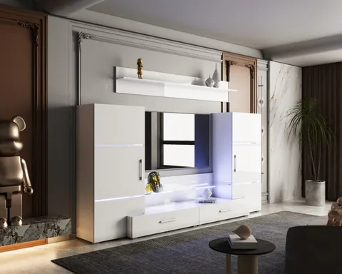 Living Domino MDF Alb Lucios 280x45x140 cm