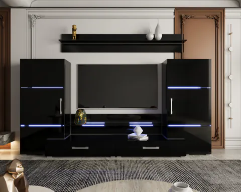 Living Domino MDF Negru Lucios 280x45x140 cm