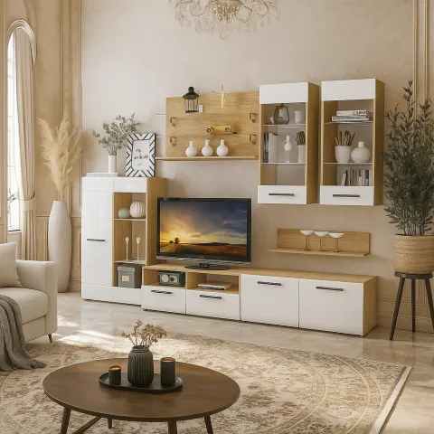 Living Nensi 3 Stejar Auriu Alb 280x47x200 cm