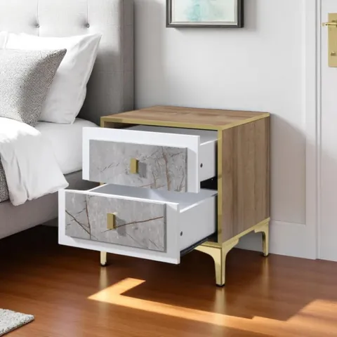 Noptiera Nero cu 2 sertare culoare Marmura Aur 50x41x57 cm