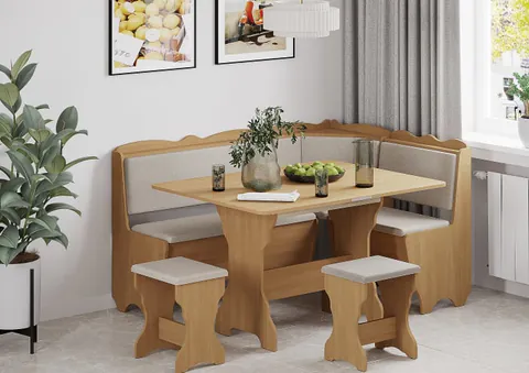 Set coltar Rodos cu masa extensibila si 2 tabureti Cires Balaton