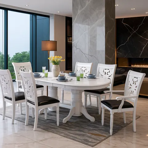 Set masa RH7038EXT Cu 4 Scaune RH8043C si 2 Scaune RH8043CA 155x100x77 cm, White