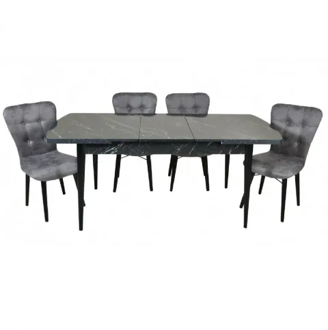 Set masa extensibila cu 4 scaune tapitate Homs marmorat negru 170 x 80 cm