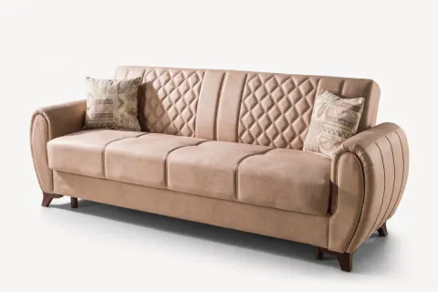 Canapea extensibila 3 locuri cu lada 233x90x80 cm – stofa bej – Asia