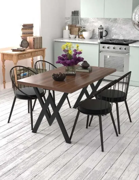 Set Masa cu 4 Scaune Bucatarie, Nuc,120x80x75 cm, 30411SET