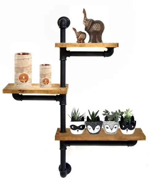 Raft cu 3 polite stil industrial din lemn-metal Homs 70 X 12 X 57 cm