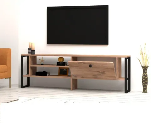 Comoda tv cu picioare metal Ares Homs 160 cm, nuc-negru,10629