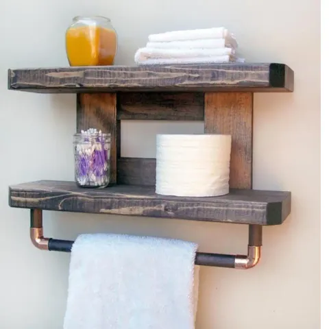 Suport prosoape baie din lemn,raft,serie wood, Homs 50 x 30 x 14 cm, 700023