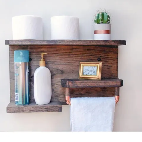 Suport prosoape baie,bucatarie din lemn,raft,serie wood, Homs 40 x 40 x 11 cm, 700011