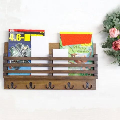 Cuier cu agatatori, seria wood Homs, natur, 55 x 28 x 8,5 cm, lemn,700115