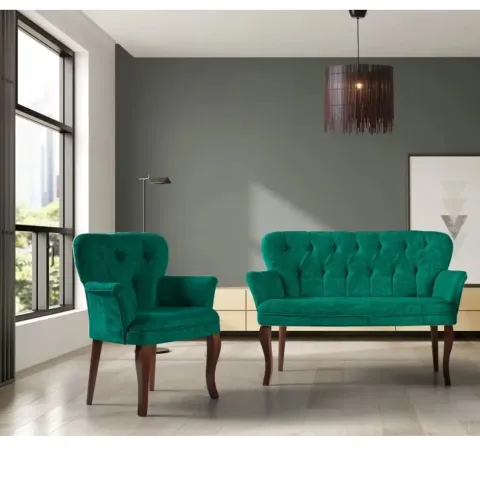 Set canapea 2 locuri cu 1 fotoliu, Cafe ,verde