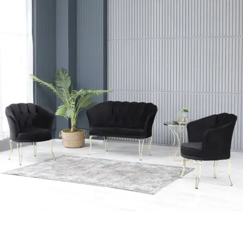 Set canapea Viena 2+1+1Homs textil negru-auriu,30702