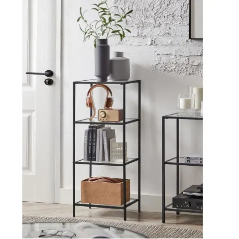 Biblioteca din metal si sticla,metal culare negru 95x40x30 cm