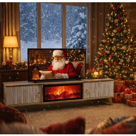 Comoda tv cu semineu Majestică, cu led, 160 cm