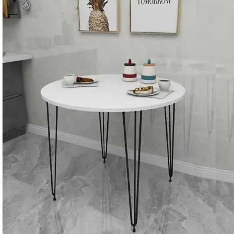 Masa bucatarie rotund texturata, alb, Homs 70x70x75 cm, A0047