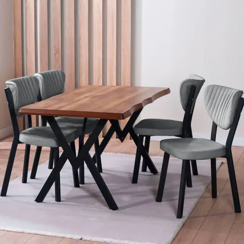 Set Masa Barton din MDF cu 4 Scaune din metal,140 cm