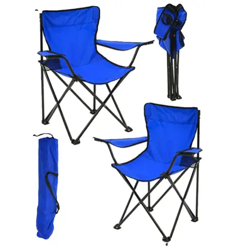 Set 2 Scaune Pliabile cu Cotiere și Suport, Pentru Camping sau Grădină,albastru