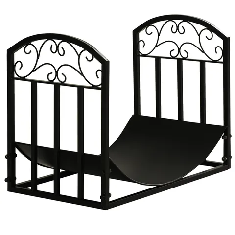 Suport pentru Busteni din Metal pentru Interior si Exteriordin Metal cu Blat Cubat, max 60 kg Lemne, Negru 60,5x36x46,5cm Outsunny | Aosom Romania