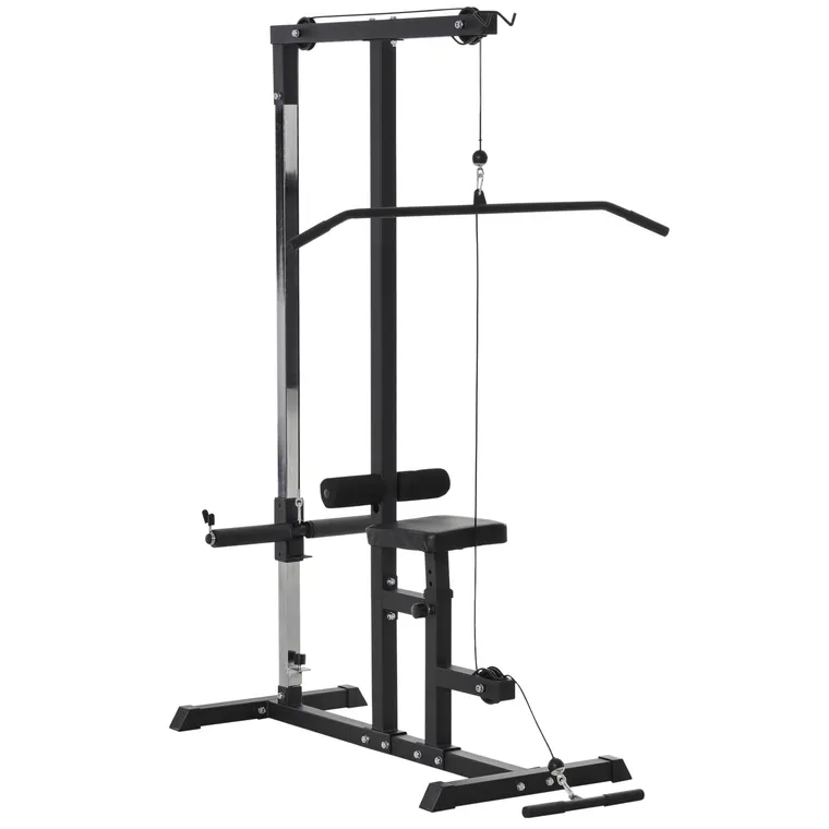 HOMCOM Statie de Fitness Pull Down pentru Sala de gimnastica in Casa cu Banca si Cablu Reglabil, din Otel 107x120x190cm Negru | Aosom Romania