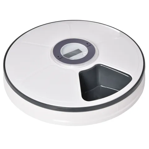 PawHut Distribuitor Automat de Hrană pentru Câini și Pisici cu Temporizator și Afișaj LED, Φ30.5x7.2 cm, Alb | Aosom Romania