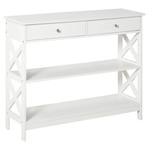 HOMCOM Consolă, cu 2 Sertare și Rafturi Reglabile, Design Modern, Structură Solidă cu Sistem Anti-Răsturnare, 100x30.5x80 cm, Albă | Aosom Romania