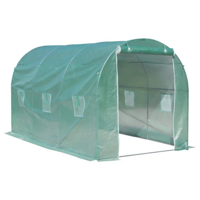 Outsunny Serra a Tunnel da Giardino Struttura in Acciaio con 6 Finestre e Porta Avvolgibili, 400x200x210cm verde 400x200x210cm
