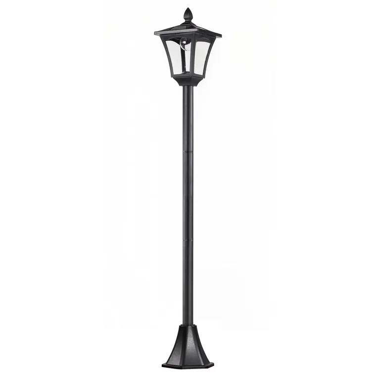 Outsunny Lanternă Solară pentru Grădină, Felinar LED cu Panouri Solare, Design Modern, 18x18x160 cm, Negru | Aosom Romania