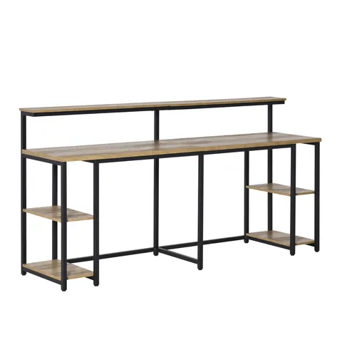Birou dublu Stil Industrial HOMCOM, MDF/Metal, 200x53x100 cm, Negru/Maro | Aosom Romania