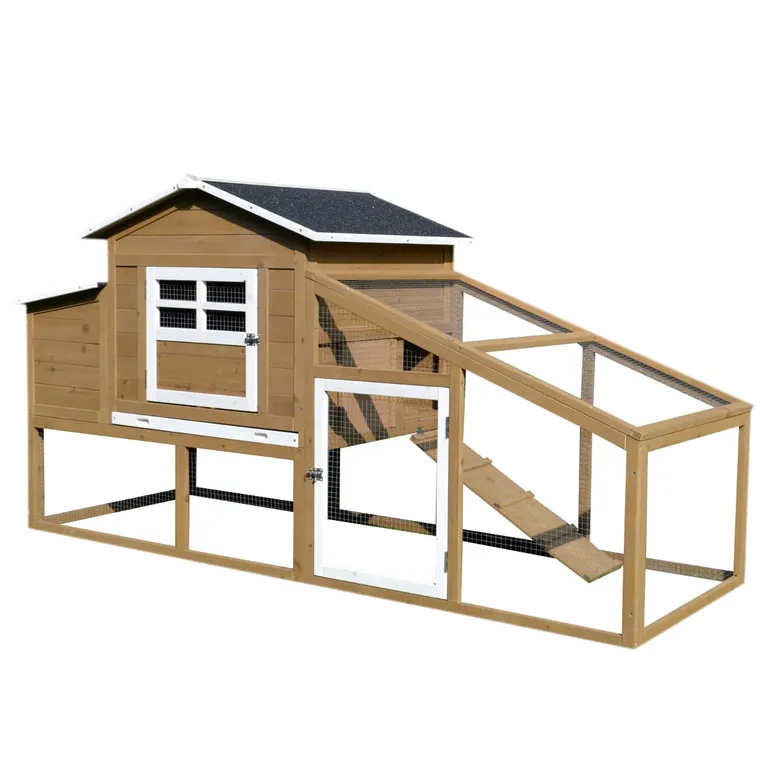 Cotet PawHut, cuibar si zona ingradita, 200x80x105cm, maro | Aosom Romania