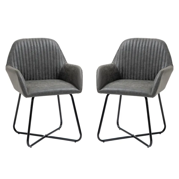 HOMCOM Set 2 Scaune Moderne Tapitate Imitație Piele Gri pentru Sufragerie Bucătărie sau Living 60x56.5x85cm | Aosom Romania