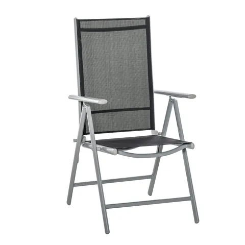 Outsunny Scaun de Grădină Pliabil cu Spătar Reglabil din Aluminiu, 65x55x107 cm, Negru | Aosom Romania