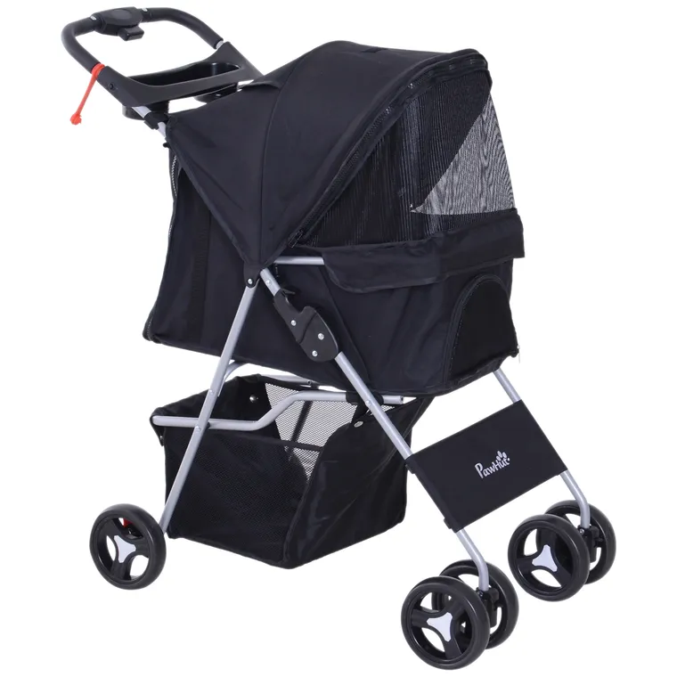 Carucior pentru Animale de Companie Pliabil, Fier, țesătură oxford, Negru, 77x47x101cm PawHut | Aosom Romania