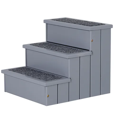 PawHut Scară Ajutor Câini 3 Trepte Antiderapante cu Depozitare, 40.5x44.5x38cm, Gri | Aosom Romania