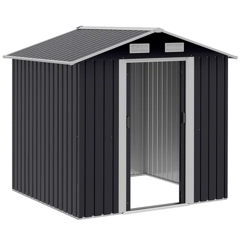 Outsunny Magazia de Gradina, sopron pentru Scule, casuta de unelte din Otel Zincat cu Usa Culisanta Dubla, Negru | Aosom Romania