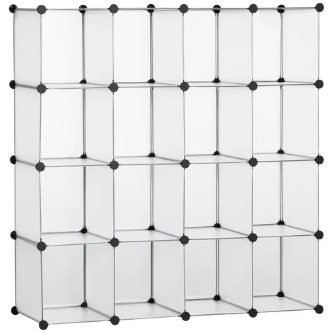 HOMCOM Mobilier Modular pentru Încălțăminte, 16 Cuburi Transparente din Plastic PP și Oțel, 30x30x30cm, Design Versatil | Aosom Romania