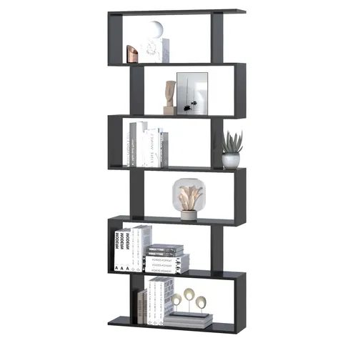 HOMCOM Bibliotecă din Lemn, Design Modern cu 6 Rafturi, 80x23x192 cm, Negru | Aosom Romania