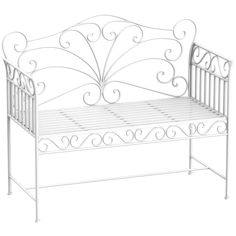 Bancuta cu 2 Locuri pentru Gradina Outsunny, Fier, Alb, 109.5x51x95.5cm | Aosom Romania