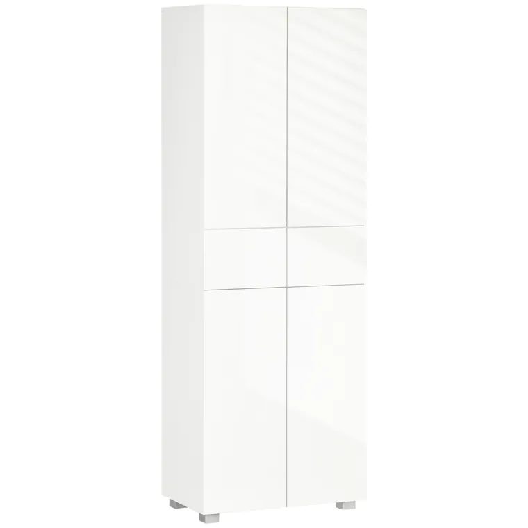 Dulap Bucatarie cu sertare,4 usi, cu 5 niveluri cu 3 rafturi reglabile, pentru sufragerie, alb lucios 60x35x170cm HOMCOM | Aosom Romania