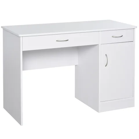 HOMCOM Birou Modern pentru PC si Computer cu 2 Sertare si 1 Dulap pentru Birou sau Camera din Lemn Alb | Aosom Romania